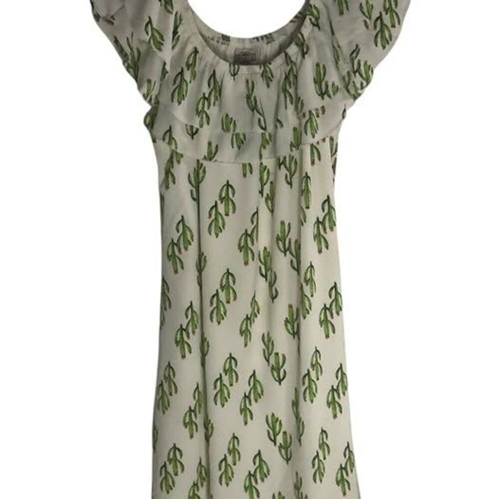 90’s Rods Vntg. Cream Midi Women’s Dress With Green Cactus Print Sz XL